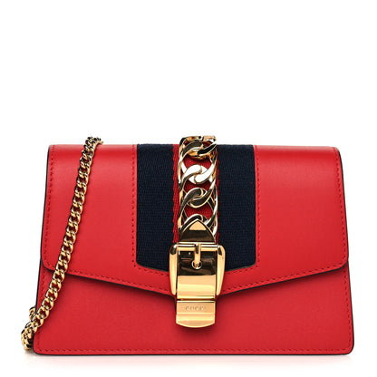 Gucci Calfskin Super Mini Sylvie Chain Shoulder Bag Hibiscus Red 1 of 10