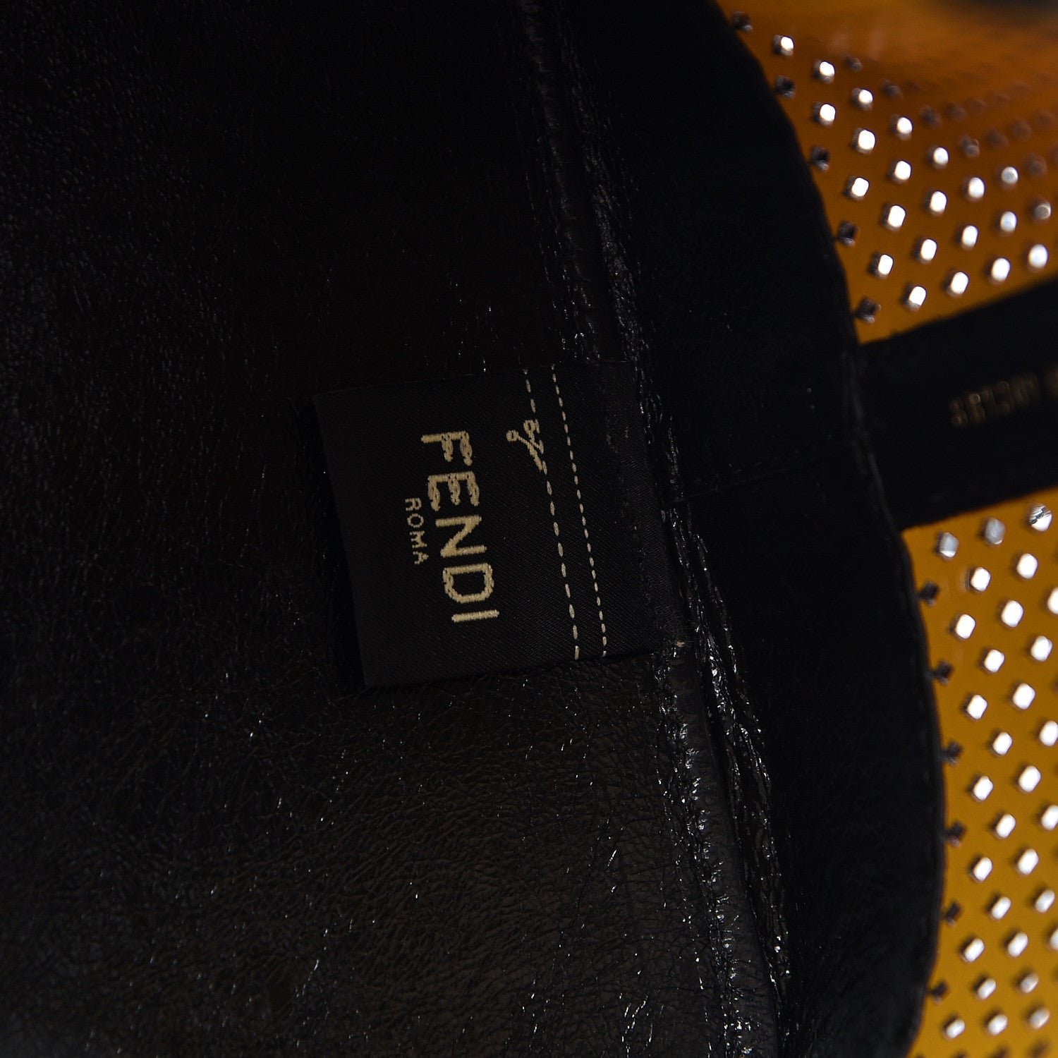 Fendi Vitello Liberty Glossy Lambskin F is Fendi Perforated Large Mon Tresor Bucket Bag Sand Mimosa Black 6 of 11