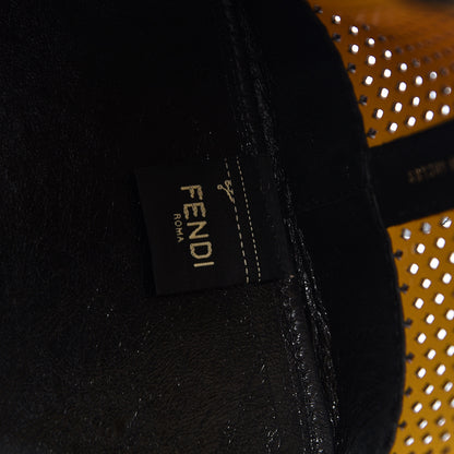 Fendi Vitello Liberty Glossy Lambskin F is Fendi Perforated Large Mon Tresor Bucket Bag Sand Mimosa Black 6 of 11
