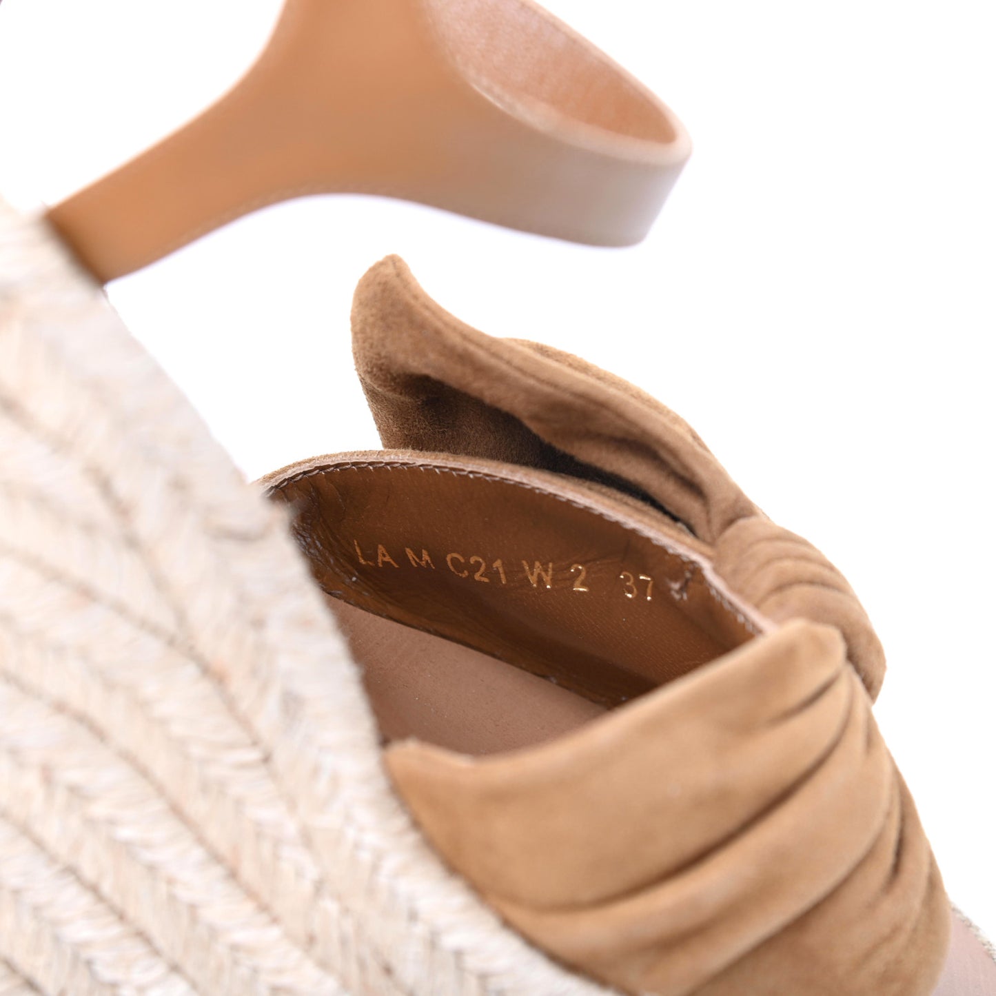 Suede Calfskin Tropical Bow Espadrille Platform Wedge Sandals 37 Brown