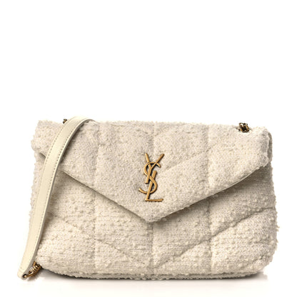 Saint Laurent Boucle Tweed Quilted Toy Loulou Puffer Monogram Chain Satchel Craie 1 of 6