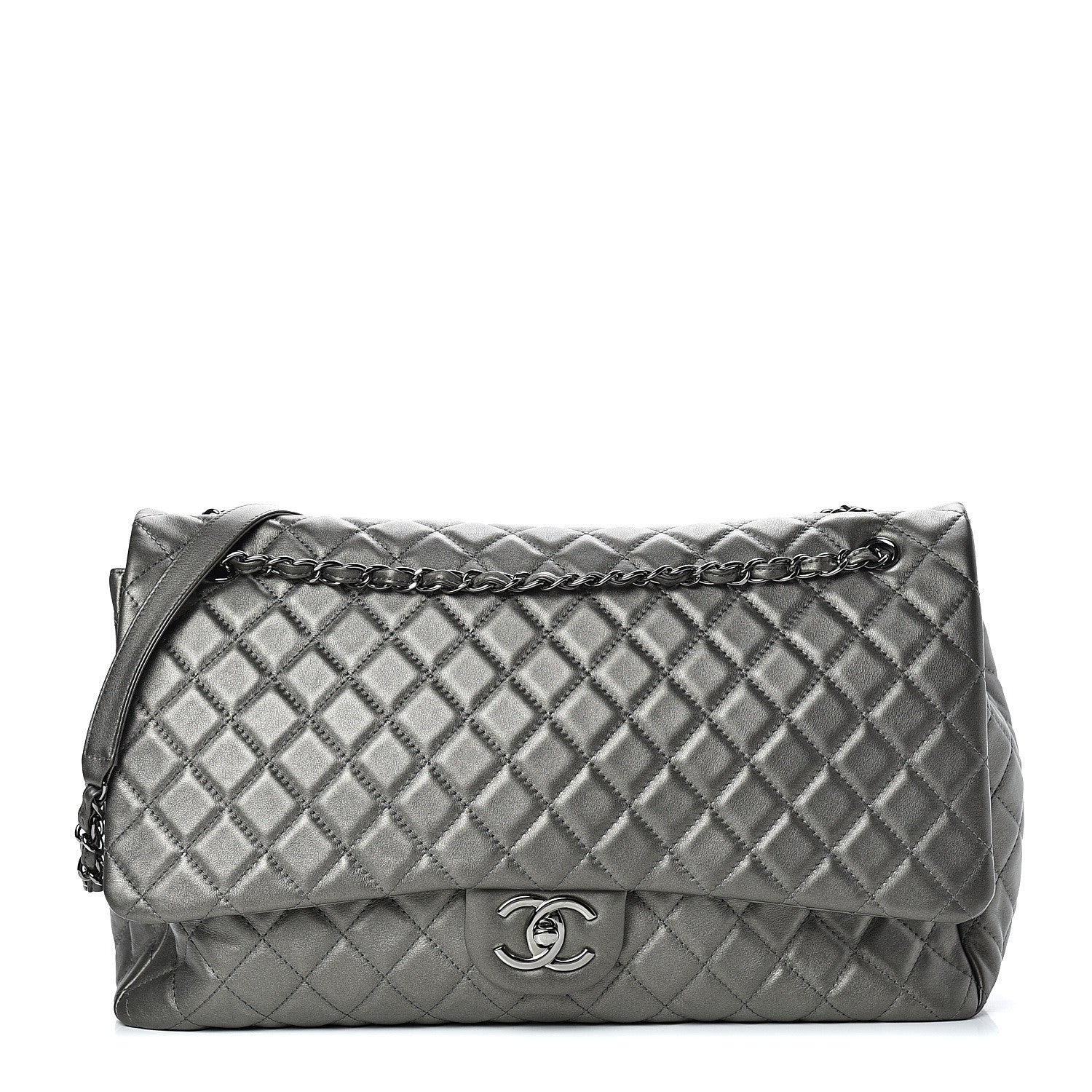 Chanel Metallic Calfskin Quilted XXL Travel Flap Bag Dark Silver 1 of 9