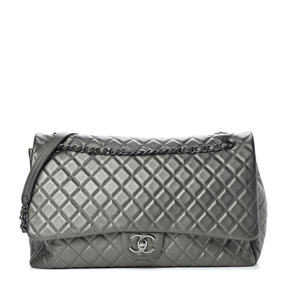 Chanel Metallic Calfskin Quilted XXL Travel Flap Bag Dark Silver 1 of 9
