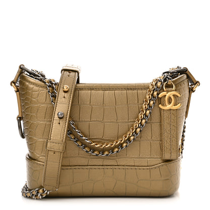 Chanel Metallic Calfskin Crocodile Embossed Cocodile Small Gabrielle Hobo Gold 1 of 11