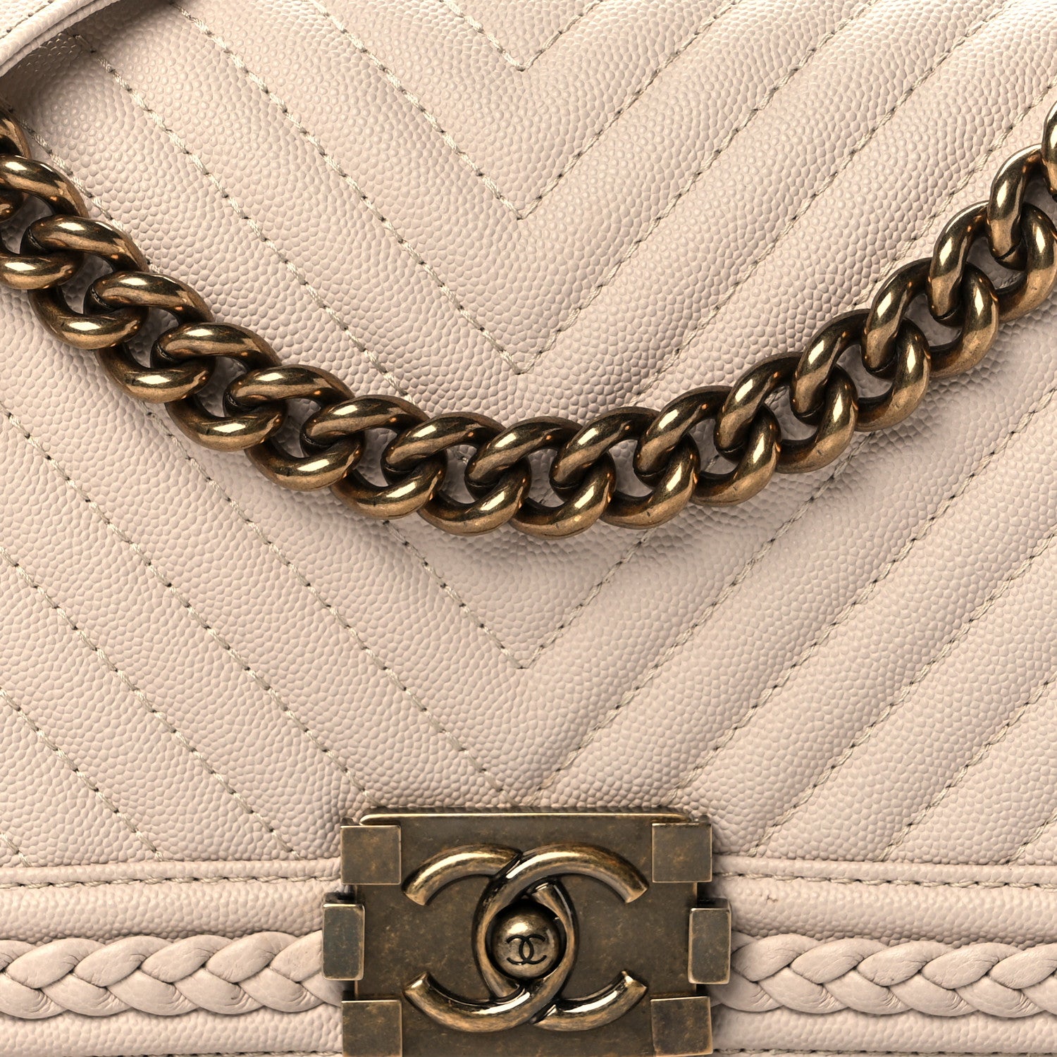 Chanel Caviar Chevron Quilted Braided Medium Boy Flap Beige 8 of 10
