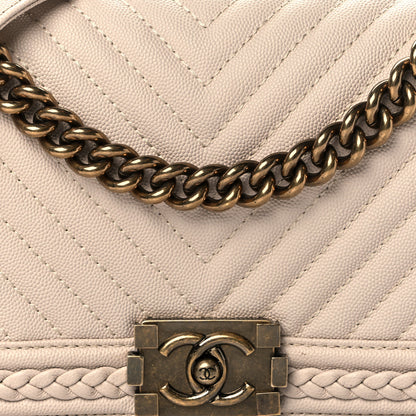Chanel Caviar Chevron Quilted Braided Medium Boy Flap Beige 8 of 10
