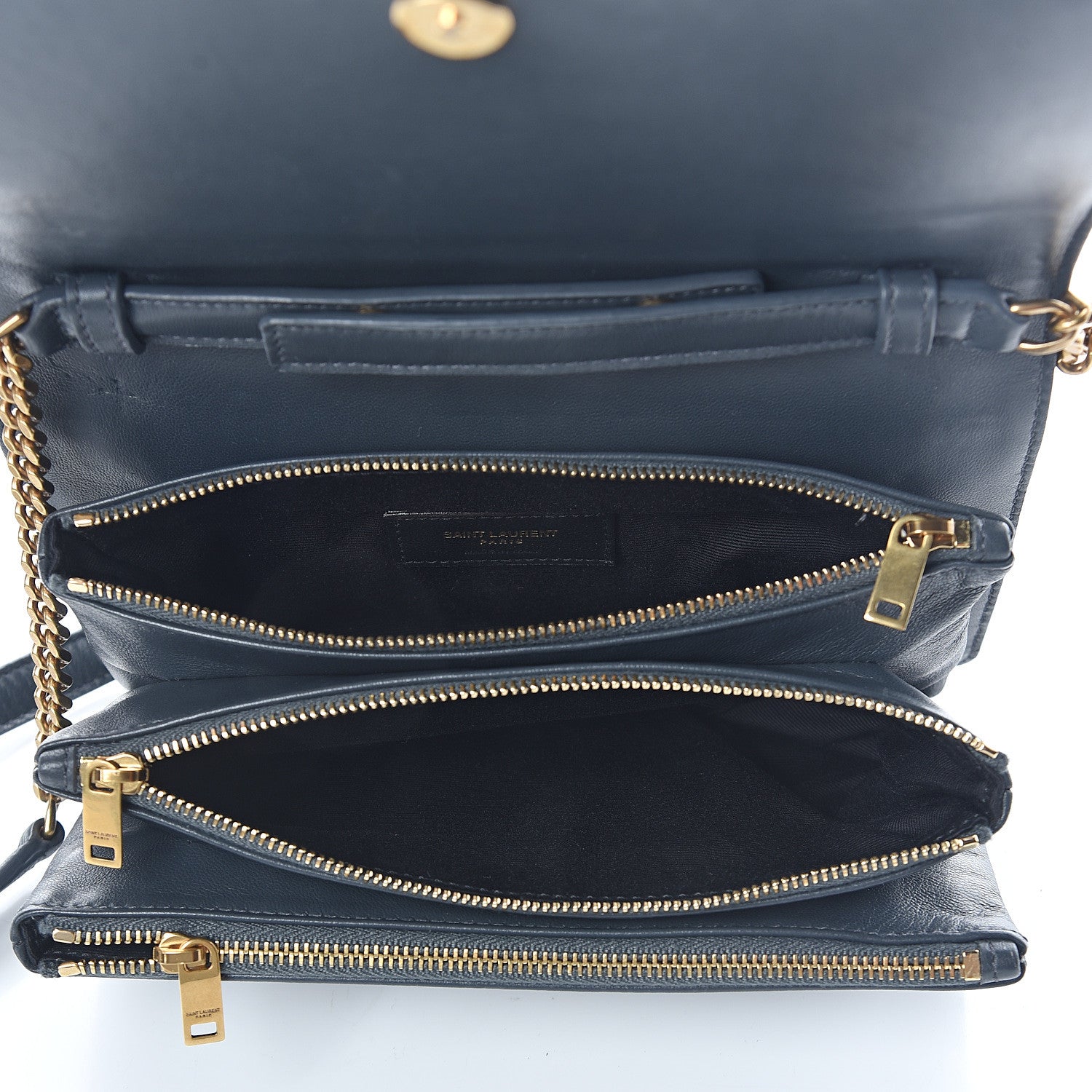 Saint Laurent Lambskin Diamond Quilted Monogram Angie Chain Bag Dark Smog 4 of 8