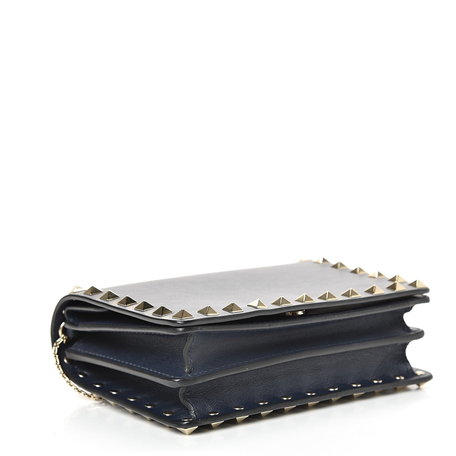 Valentino Garavani Vitello Rockstud Wallet on Chain Navy 3 of 9