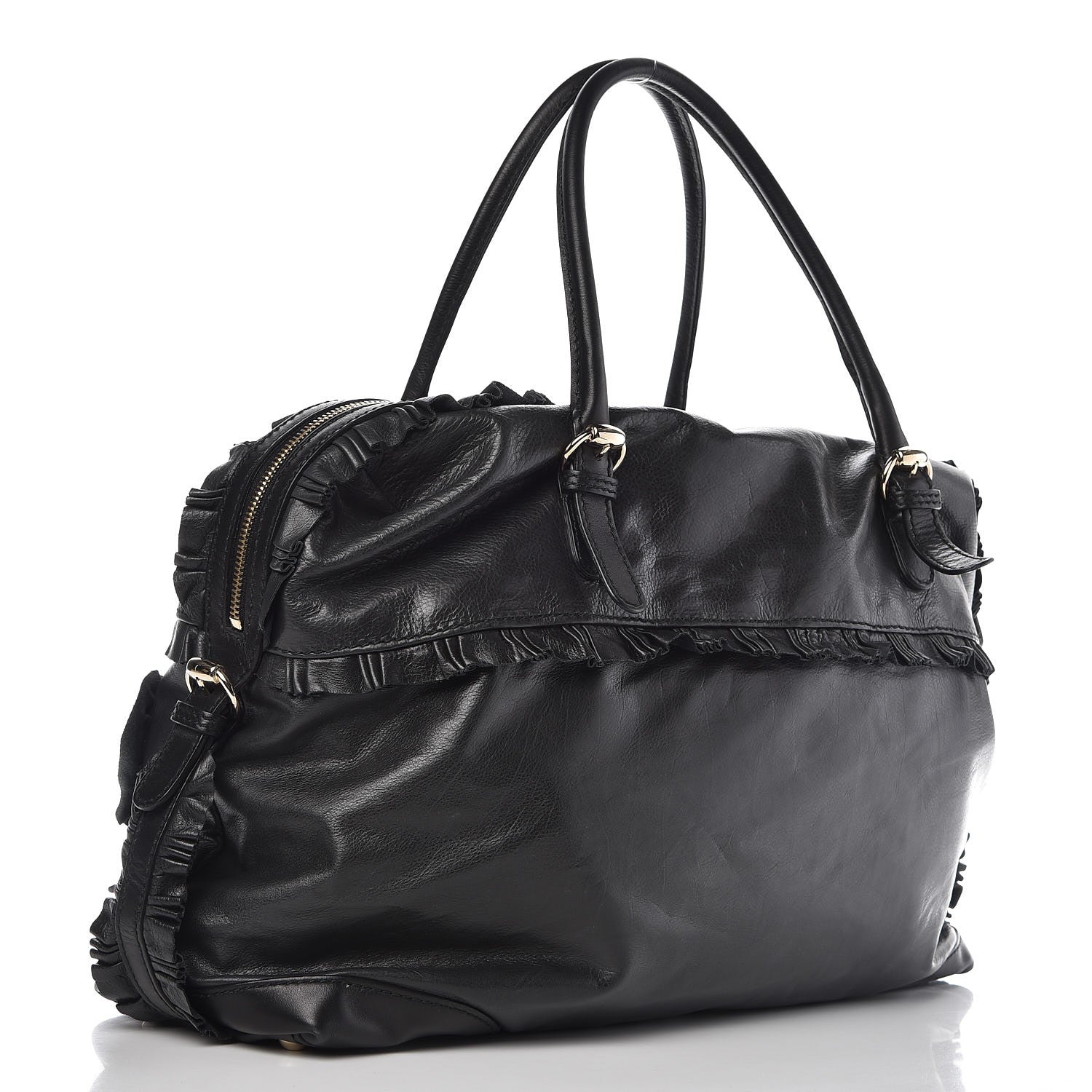 Gucci Calfskin Ruffle Medium Sabrina Boston Tote Black 3 of 7