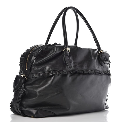 Gucci Calfskin Ruffle Medium Sabrina Boston Tote Black 3 of 7