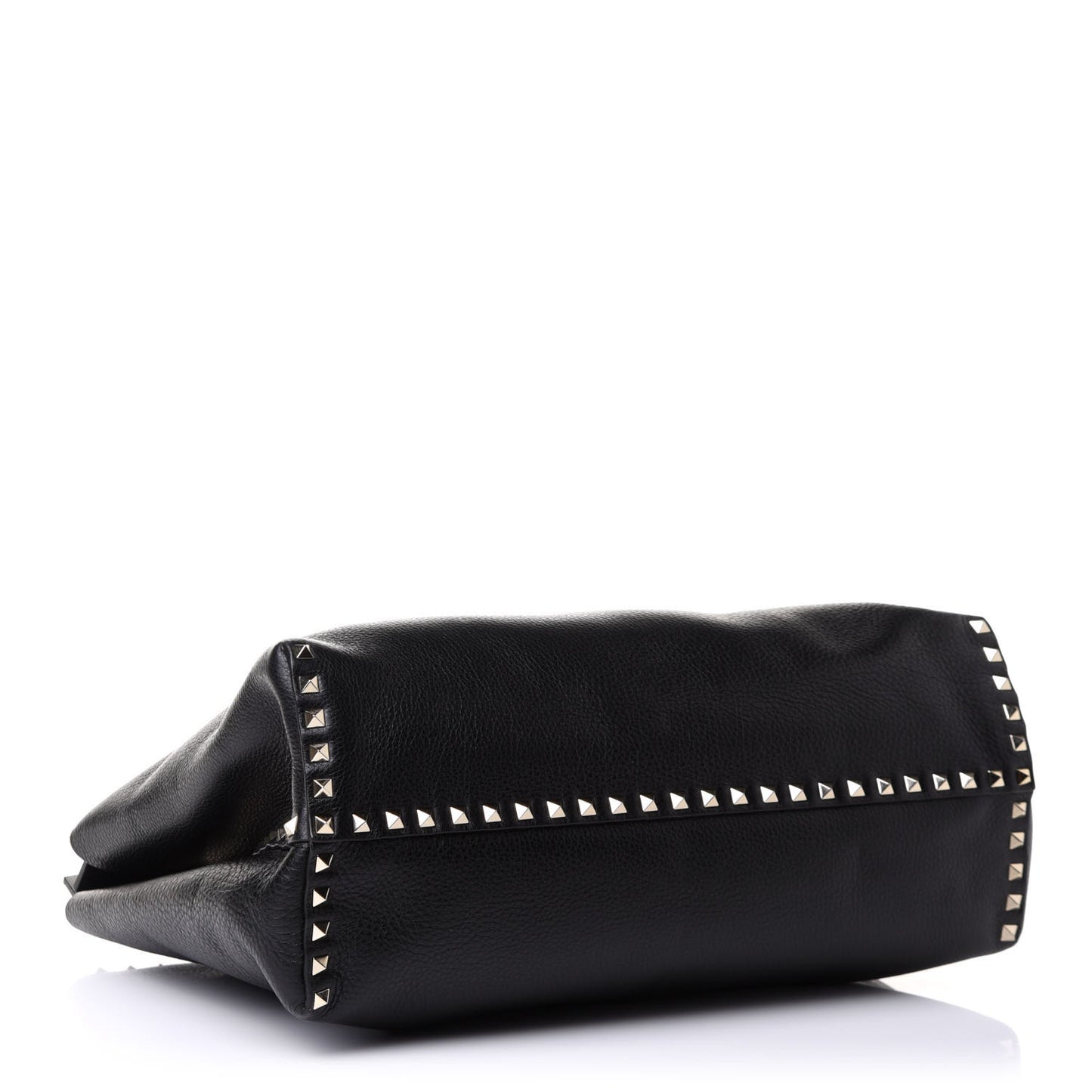 Grained Calfskin Rockstud Flip Lock Briefcase Tote Black