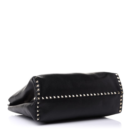 Valentino Garavani Grained Calfskin Rockstud Flip Lock Briefcase Tote Black 4 of 9