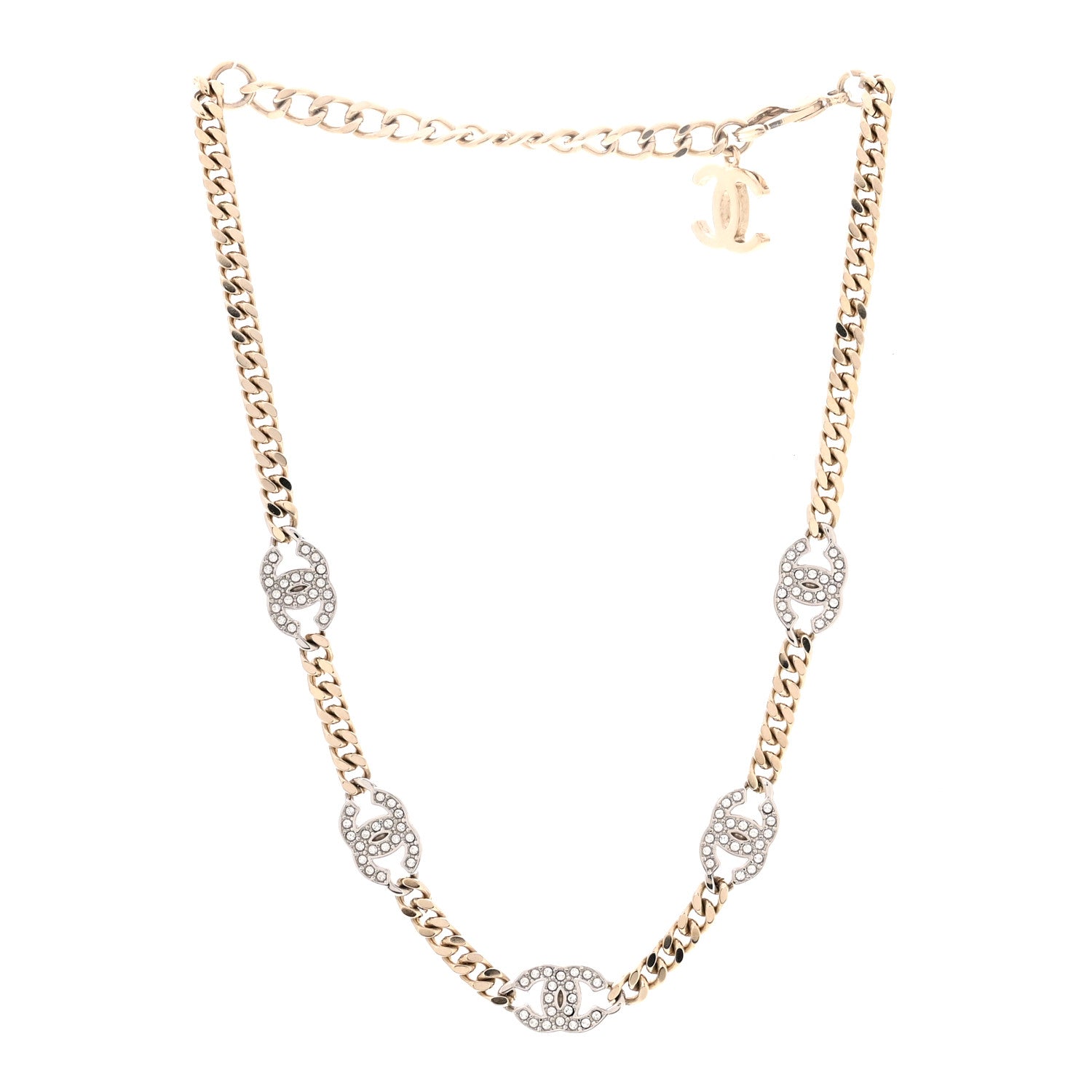 Chanel Crystal Chain CC Choker Gold Silver 3 of 7