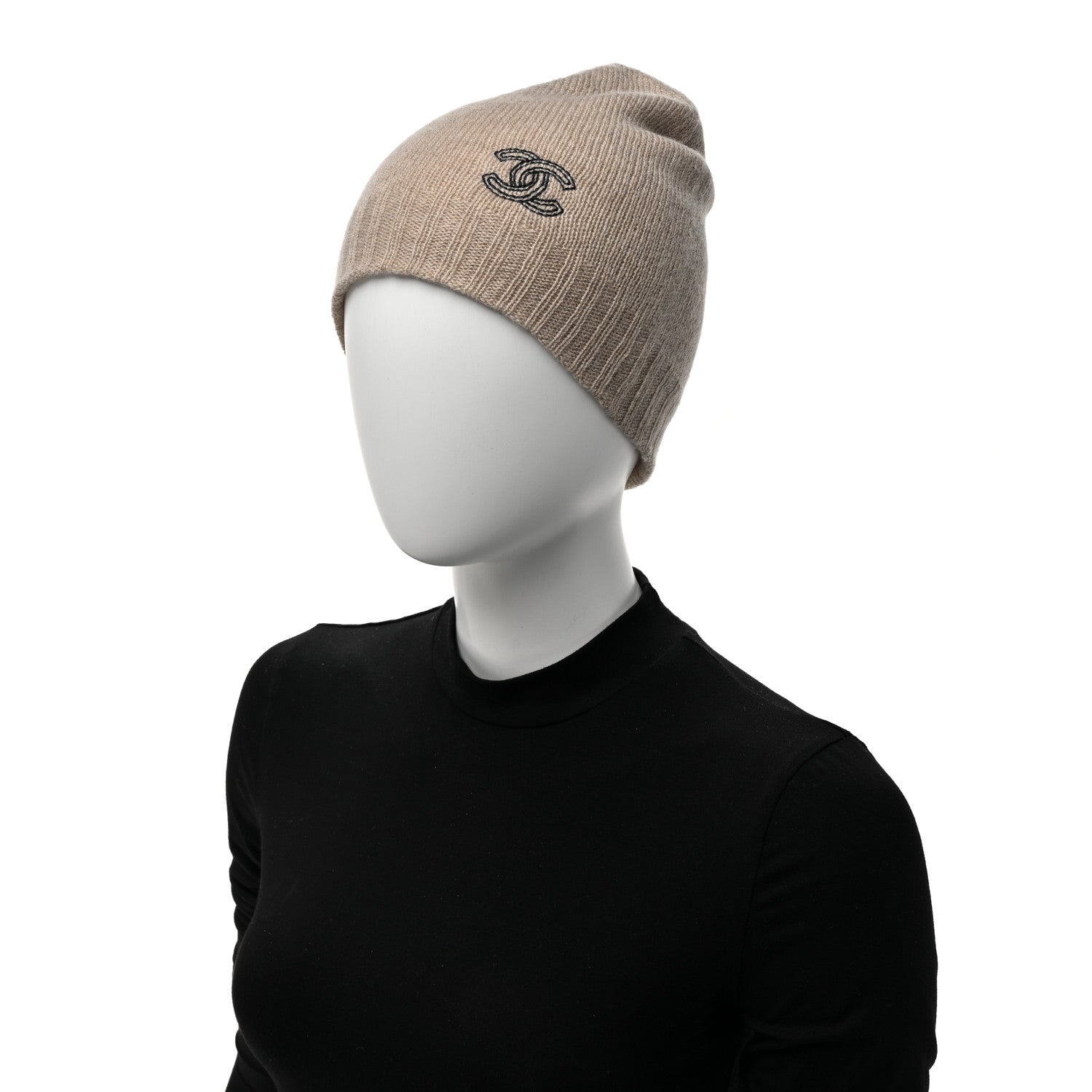 Chanel Cashmere CC Beanie Hat Beige Black 1590218 – FASHIONPHILE