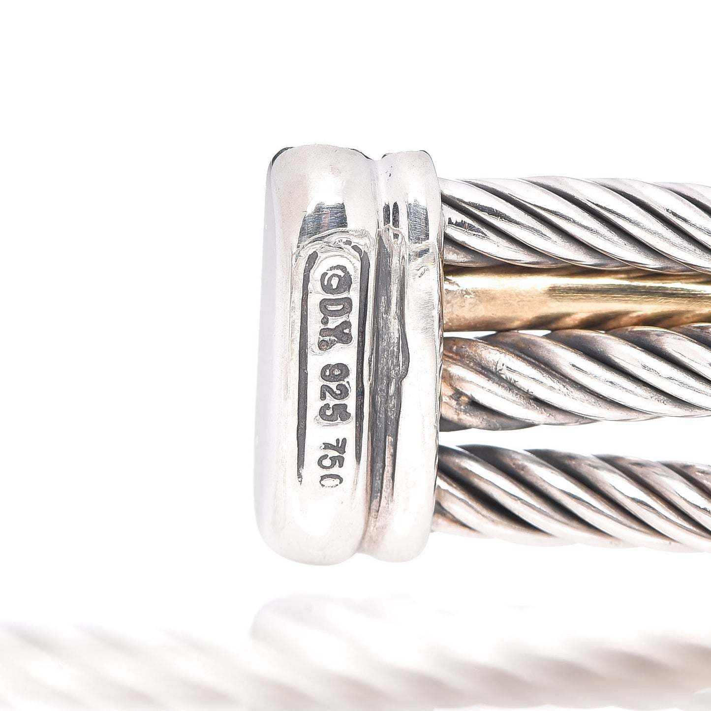 Sterling Silver 18K Yellow Gold Crossover Three Row Cuff Bracelet