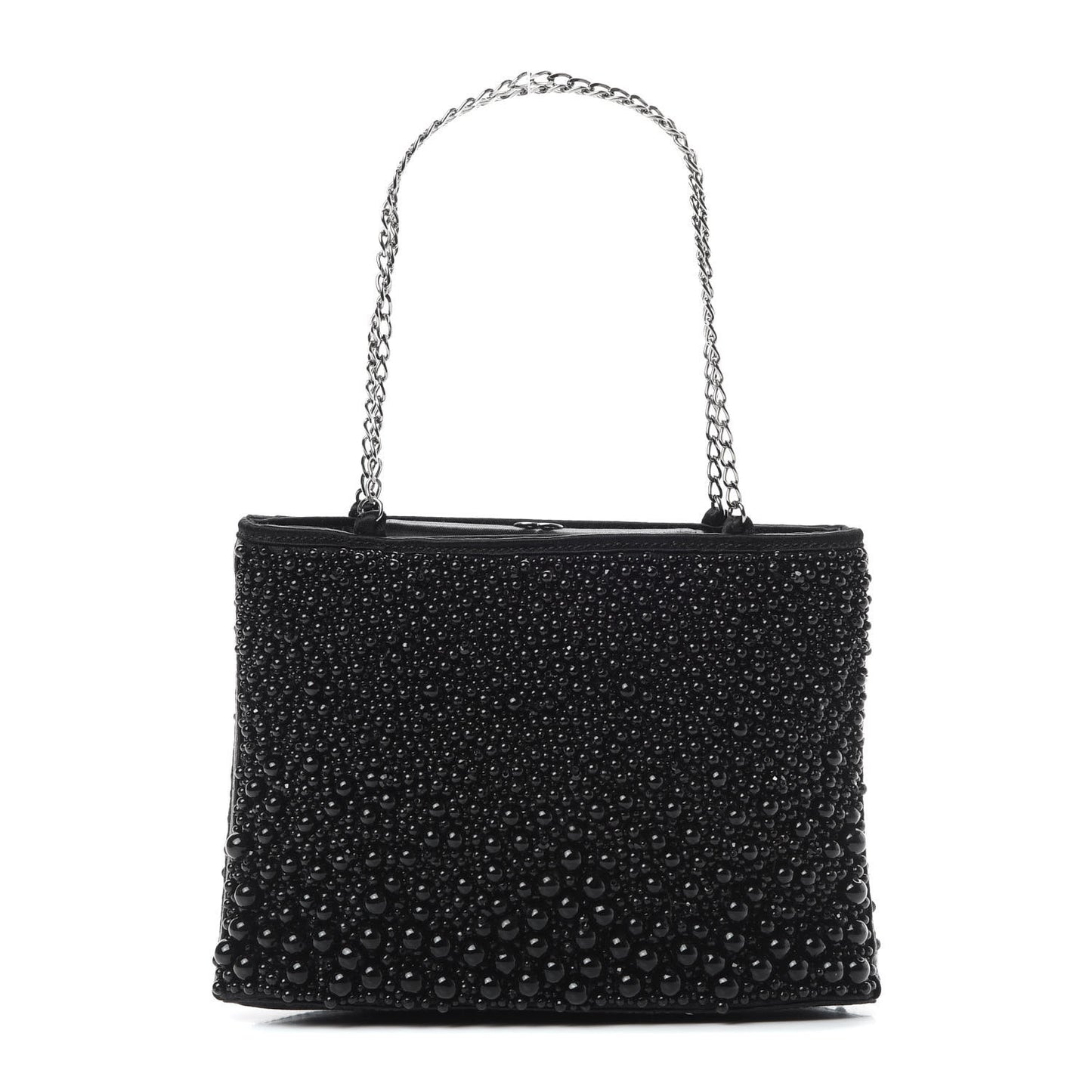 Satin Beaded CC Evening Bag Black
