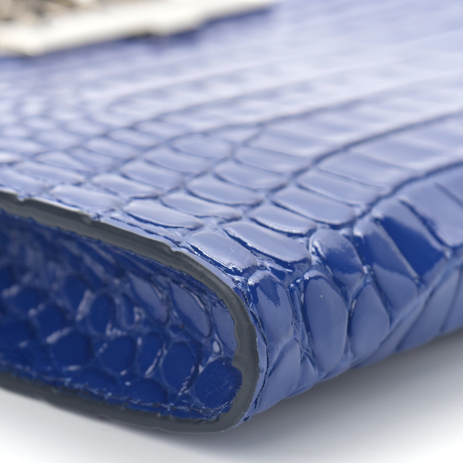 Alexander McQueen Calfskin Crocodile Embossed Knuckle Flat Clutch Blue 8 of 11