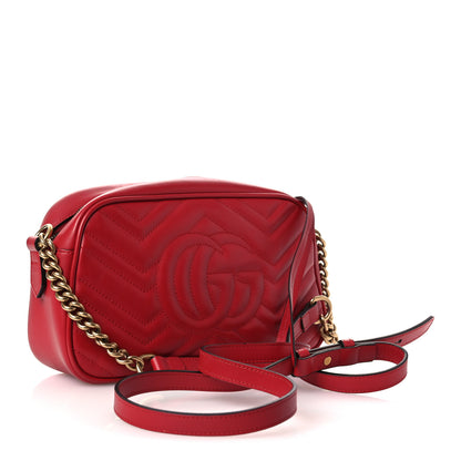 Gucci Calfskin Matelasse Small GG Marmont Chain Shoulder Bag Hibiscus Red 3 of 11