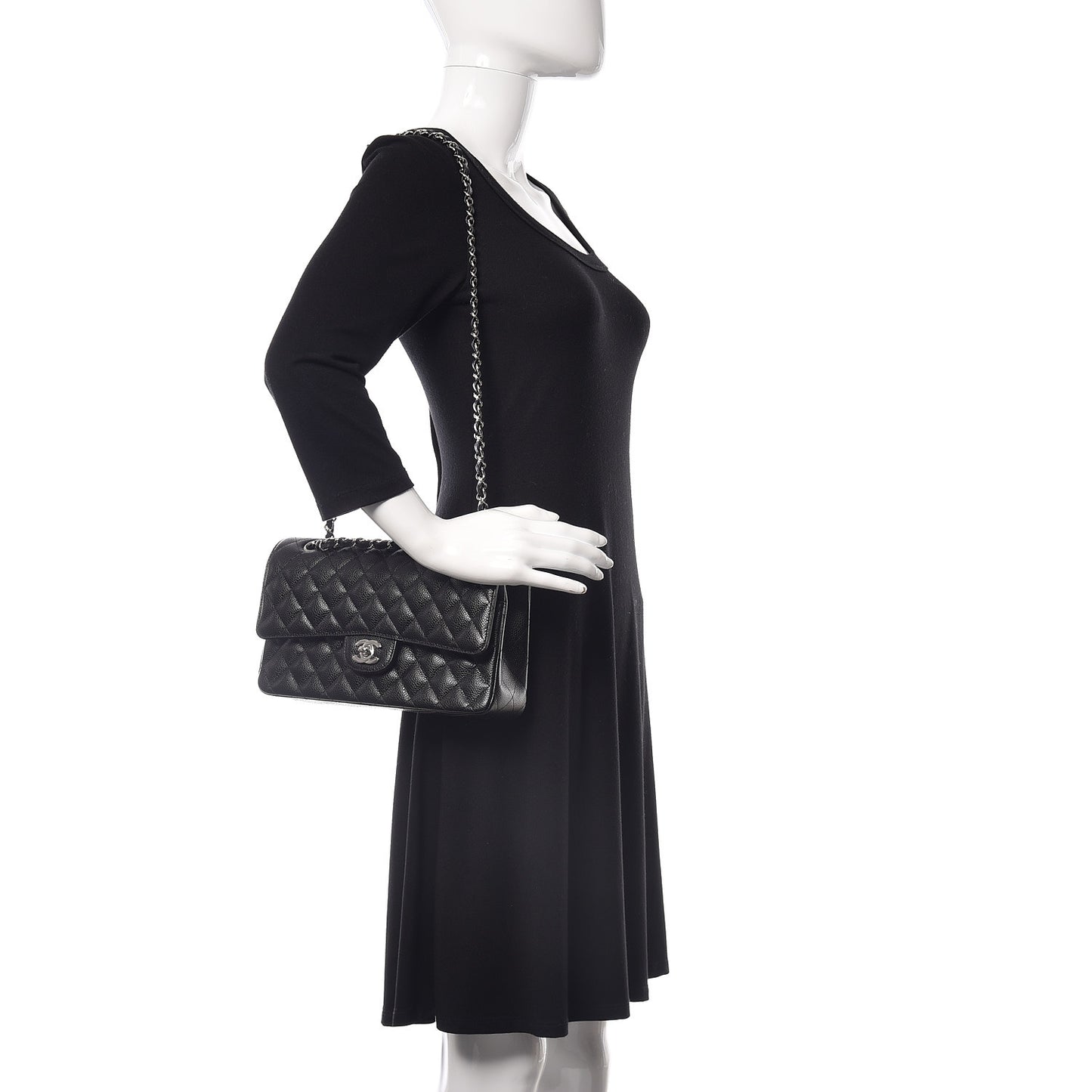 Caviar Quilted Medium Double Flap Black