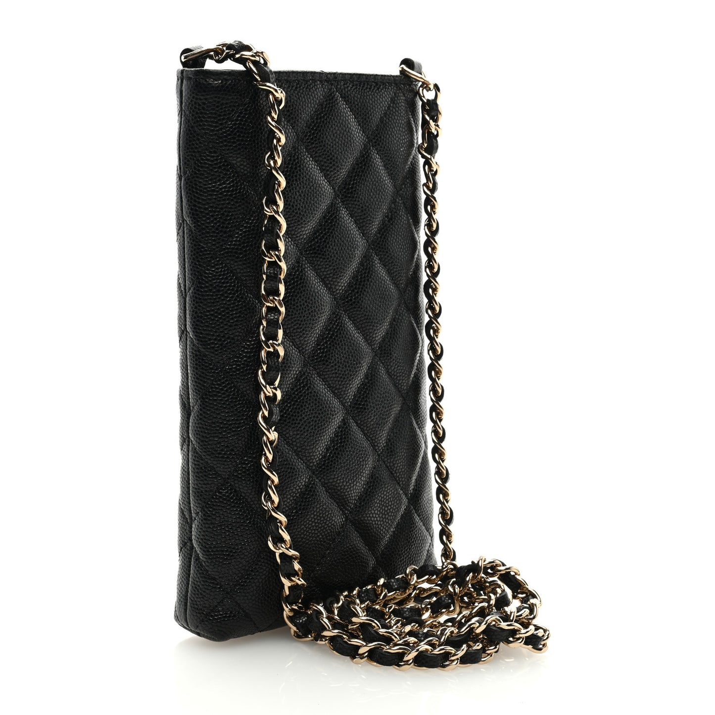 Caviar Quilted French New Wave Phone Holder With Chain Black