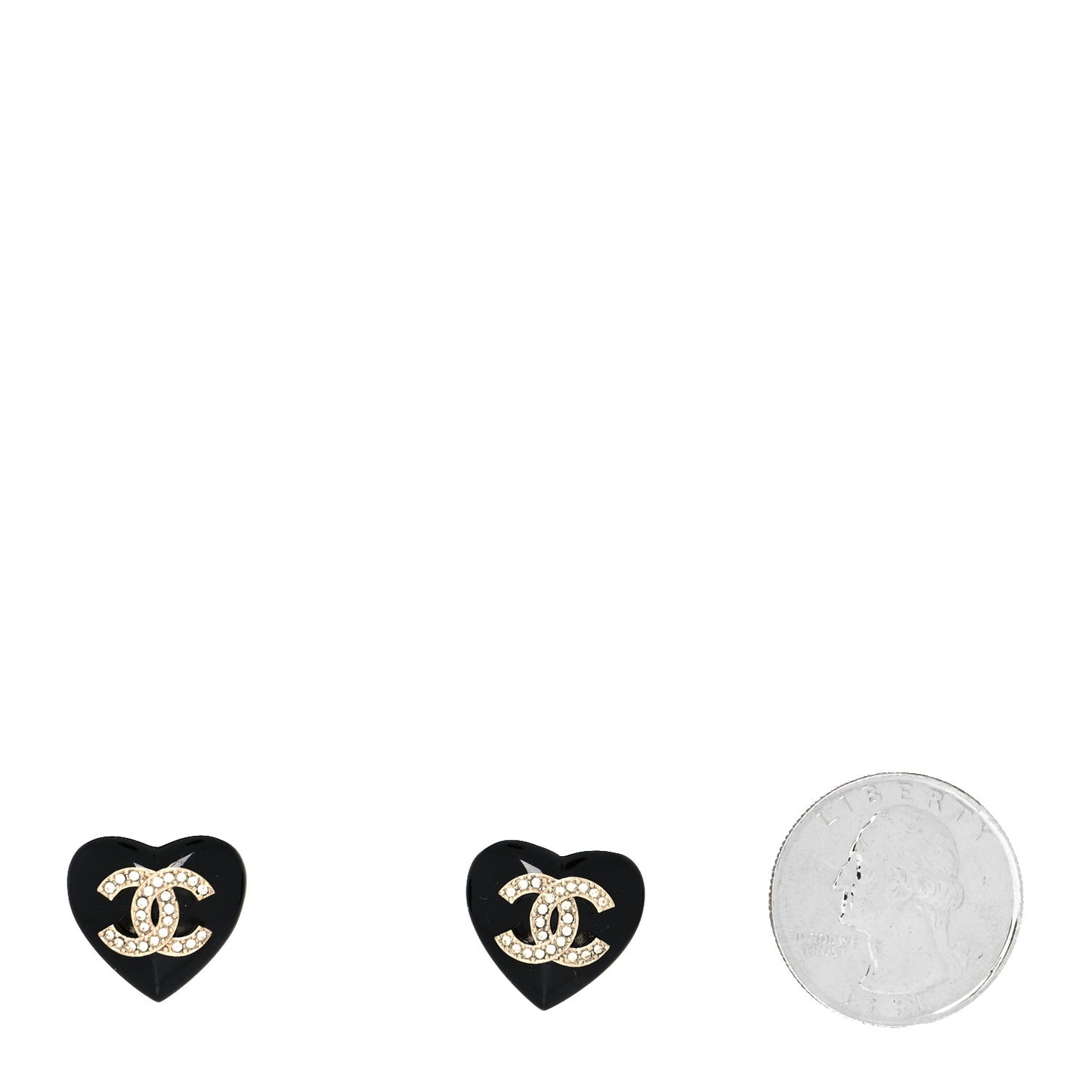 Resin Crystal CC Heart Earrings Black Gold