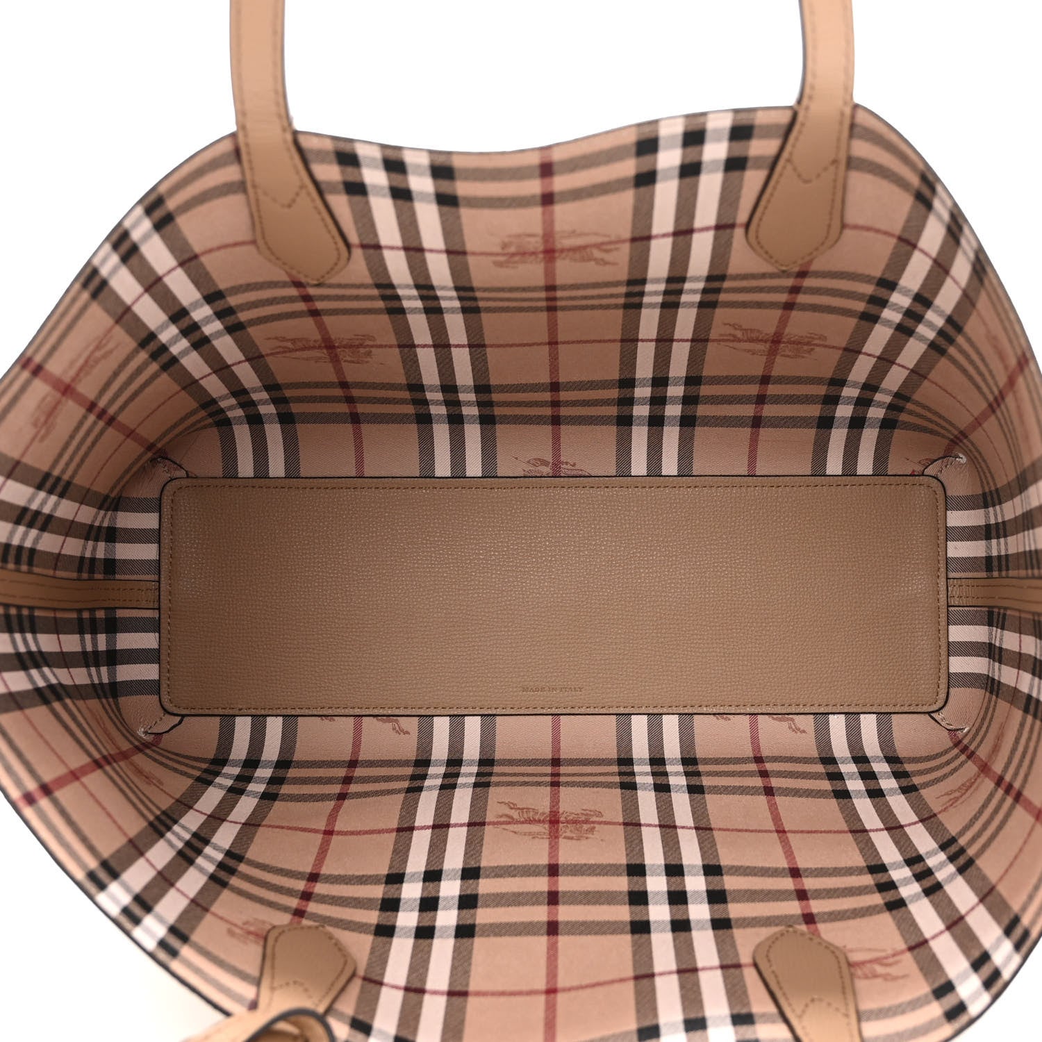 Burberry Grainy Calfskin Haymarket Check Medium Reversible Tote Camel 8 of 16