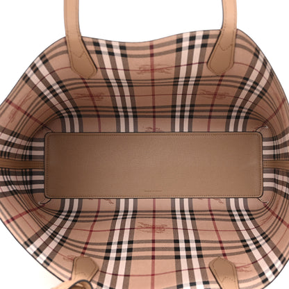 Burberry Grainy Calfskin Haymarket Check Medium Reversible Tote Camel 8 of 16