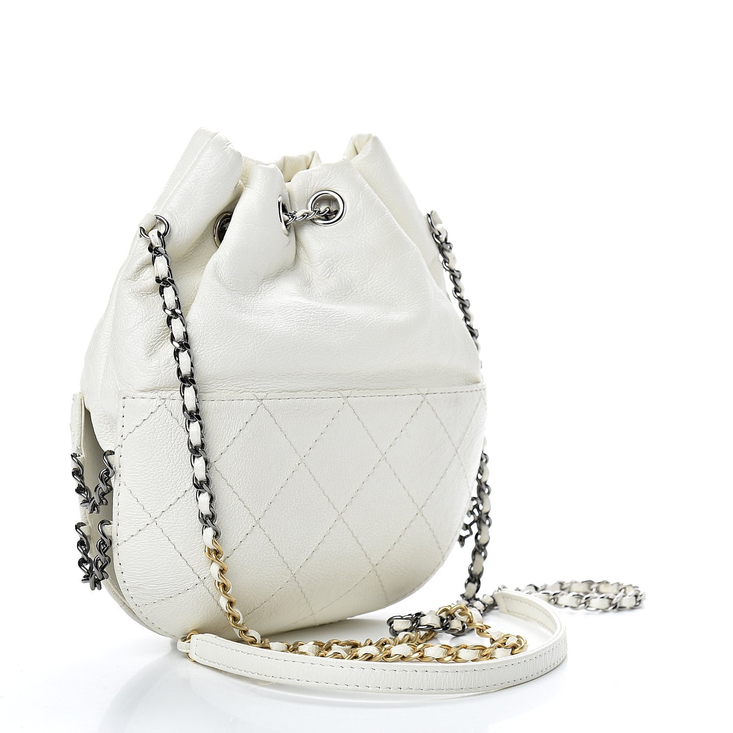Aged Calfskin Quilted Small Gabrielle Bucket White