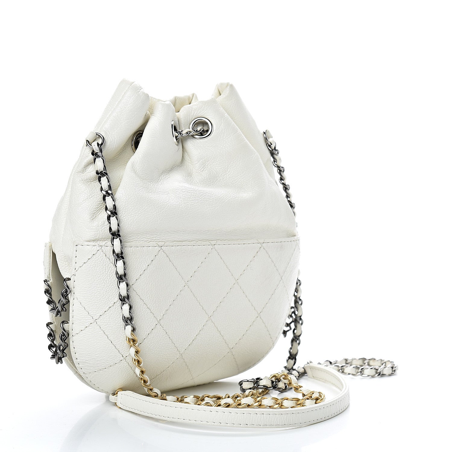 Chanel Aged Calfskin Quilted Small Gabrielle Bucket White 2 of 10