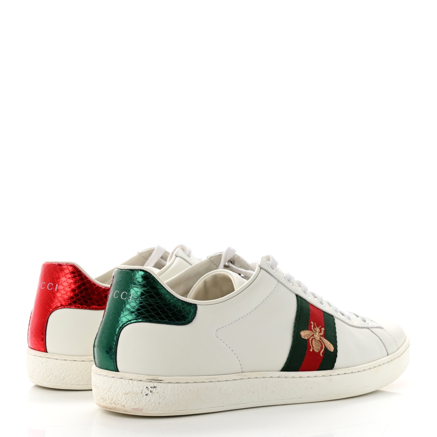 Calfskin Ayers Bee Embroidered Womens Ace Sneakers 39.5 White Green