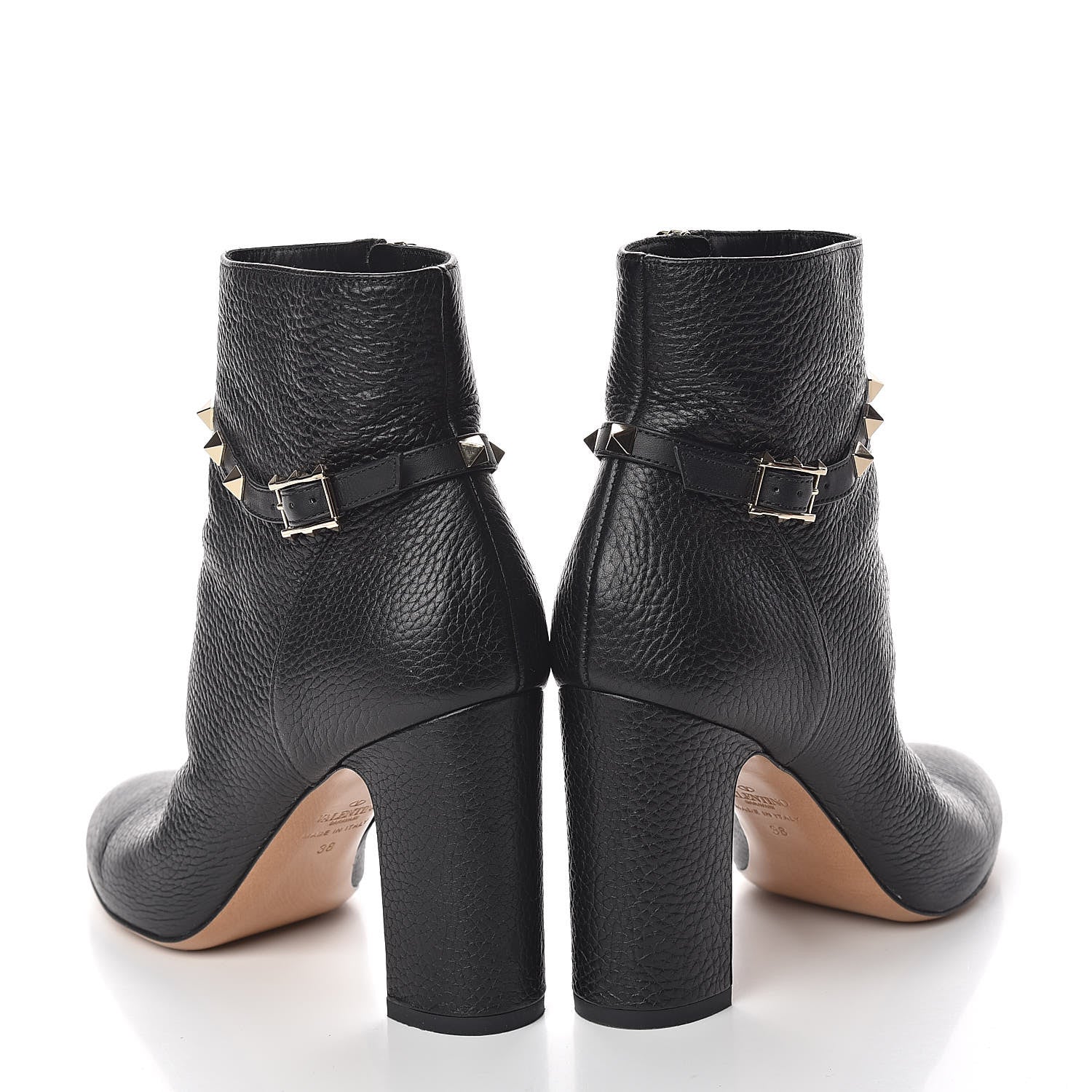 Valentino Garavani Pebbled Calfskin Rockstud Single Buckle 90mm Block Heel Ankle Boots 38 Black 6 of 14