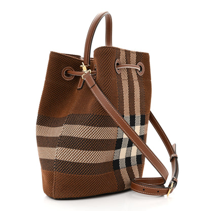 Burberry Knitted Check Calfskin TB Small Drawstring Bucket Bag Dark Birch Brown 2 of 8