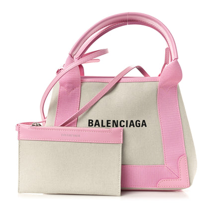 Balenciaga Cotton Canvas Satin Calfskin Navy Cabas XS Natural Pink 3 of 11