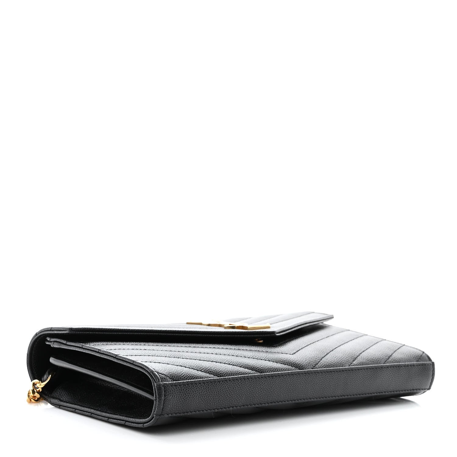 Saint Laurent Grain De Poudre Matelasse Chevron Monogram Chain Wallet Black 4 of 13