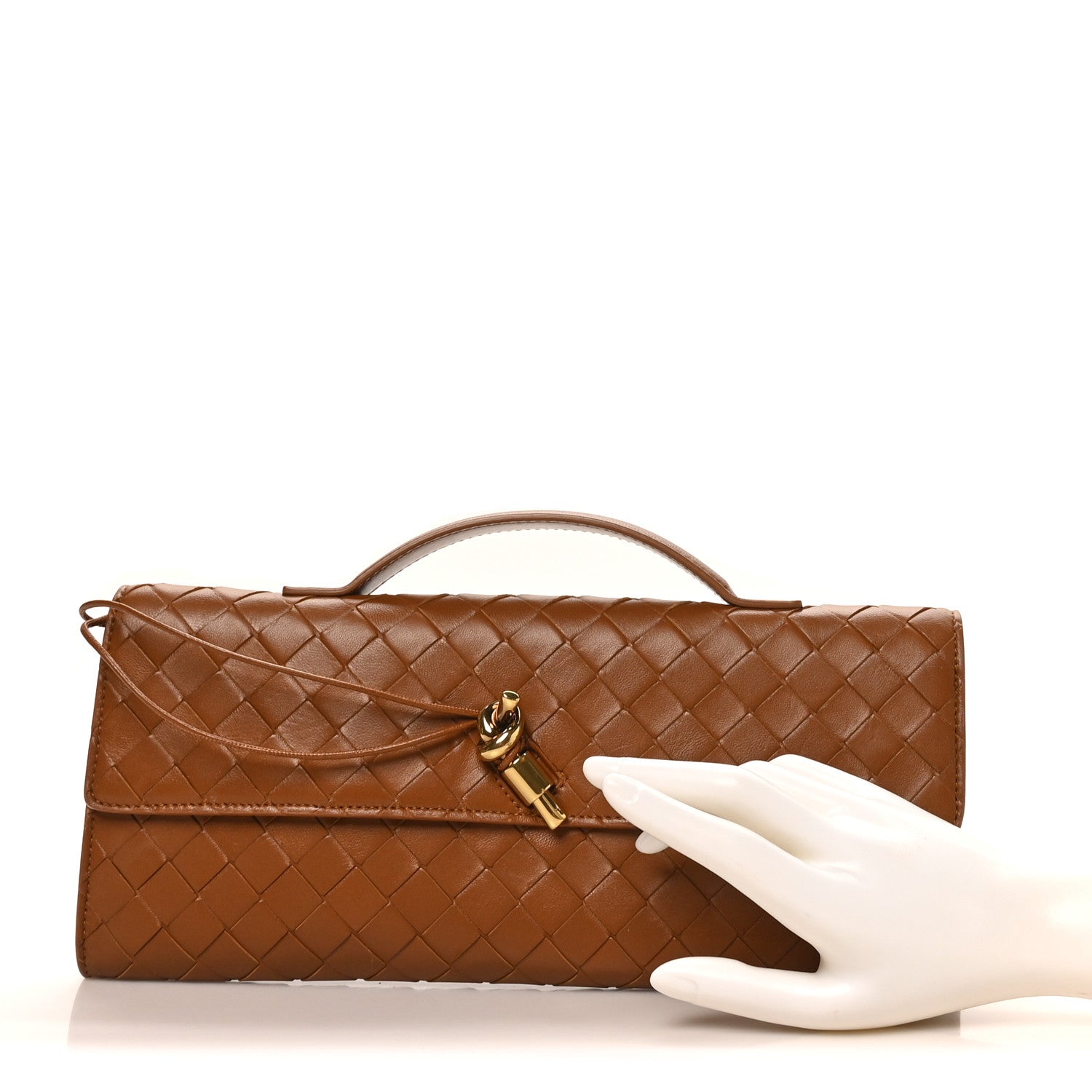 Bottega Veneta Nappa Intrecciato Long Andiamo Top Handle Clutch Cognac 2 of 7