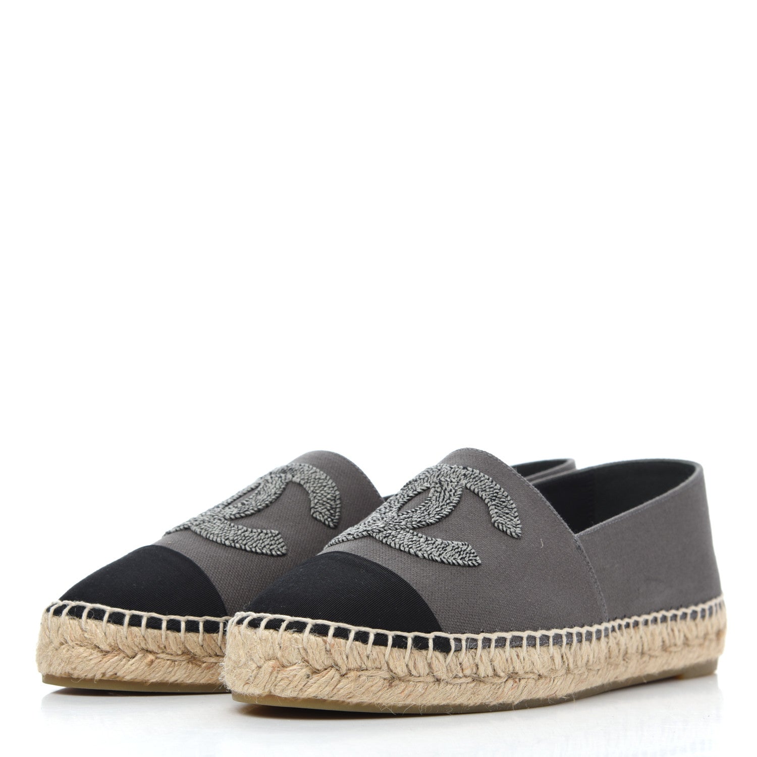 Chanel Canvas Grosgrain CC Espadrilles 39 Grey Black 3 of 12