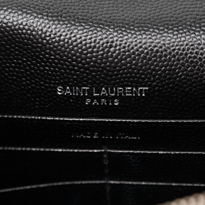 Saint Laurent Grain De Poudre Matelasse Chevron Monogram Envelope Chain Wallet Black 6 of 10