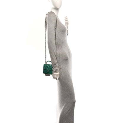 Chanel Lambskin Quilted Top Handle Flap Clutch With Chain Green 2 of 10