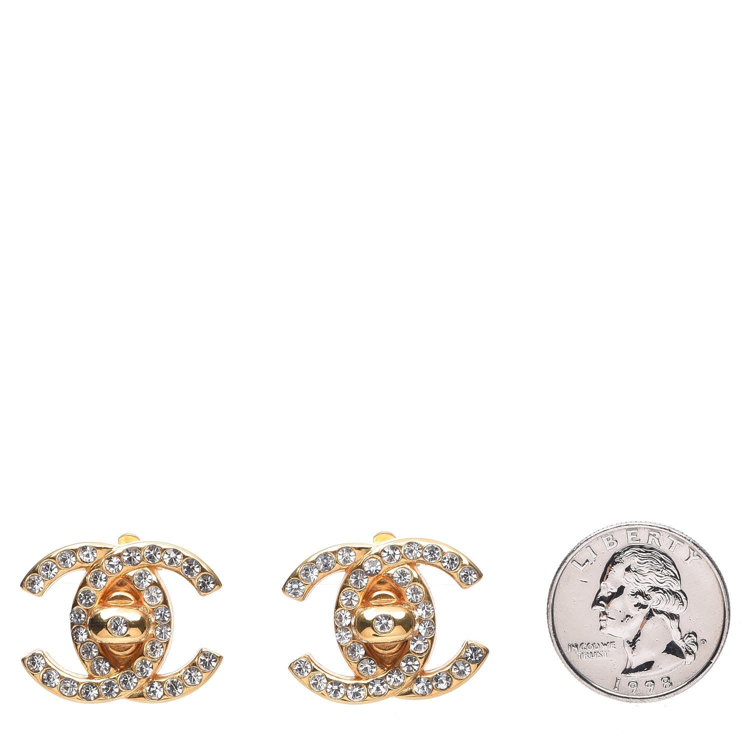 Chanel Crystal CC Turnlock Clip On Earrings Gold 2 of 4