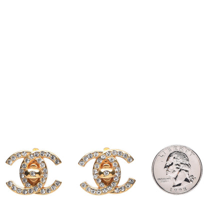 Chanel Crystal CC Turnlock Clip On Earrings Gold 2 of 4