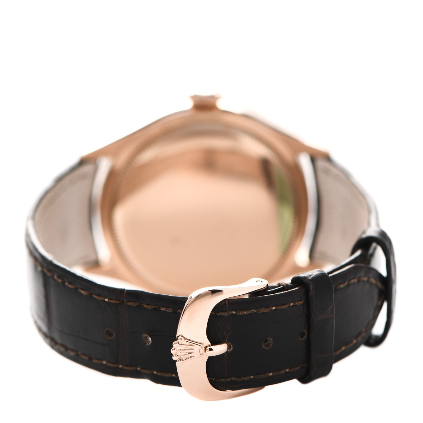 18K Everose Gold Alligator 39mm Cellini Dual Time Watch Ivory 50525