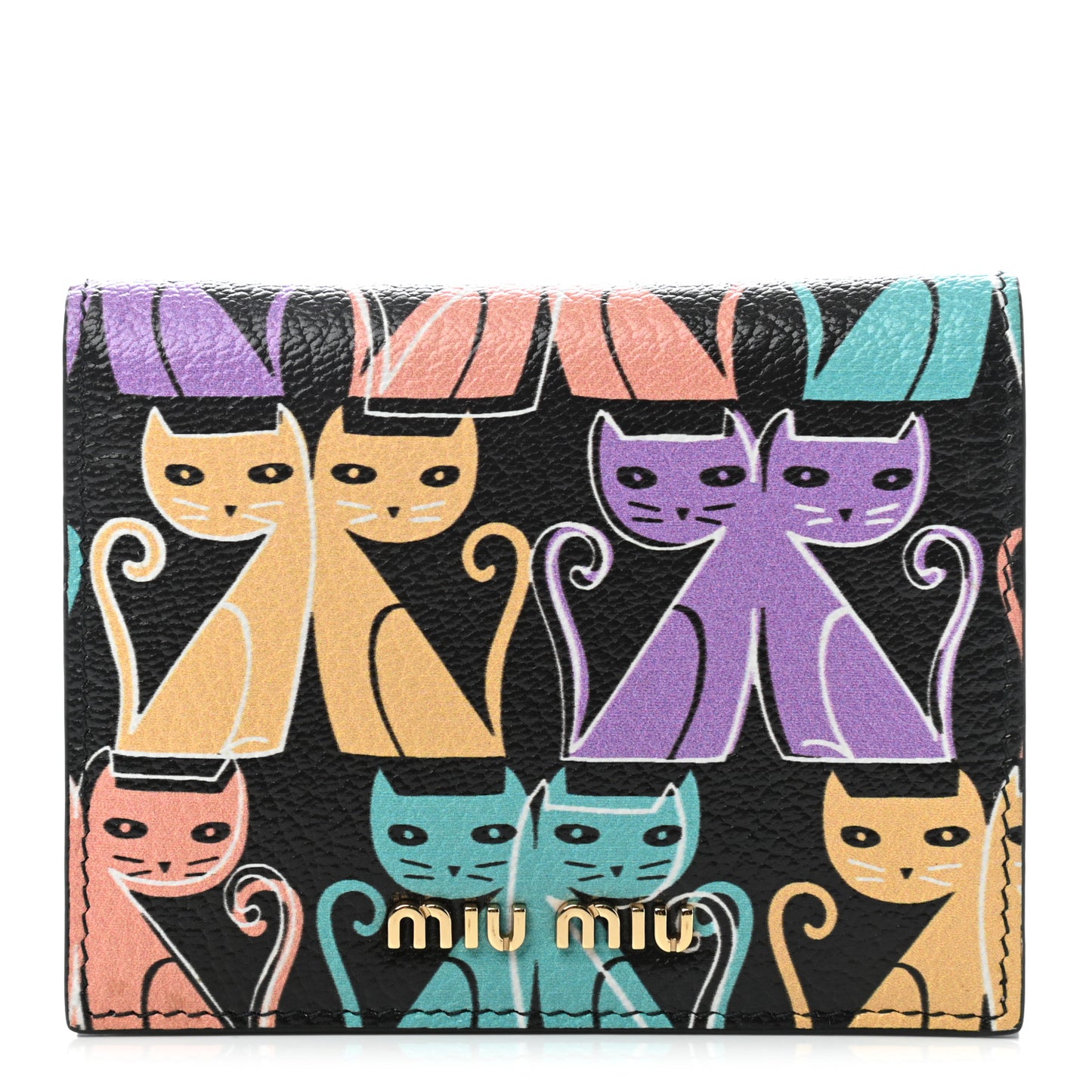Goatskin Madras Cat Compact Wallet Black