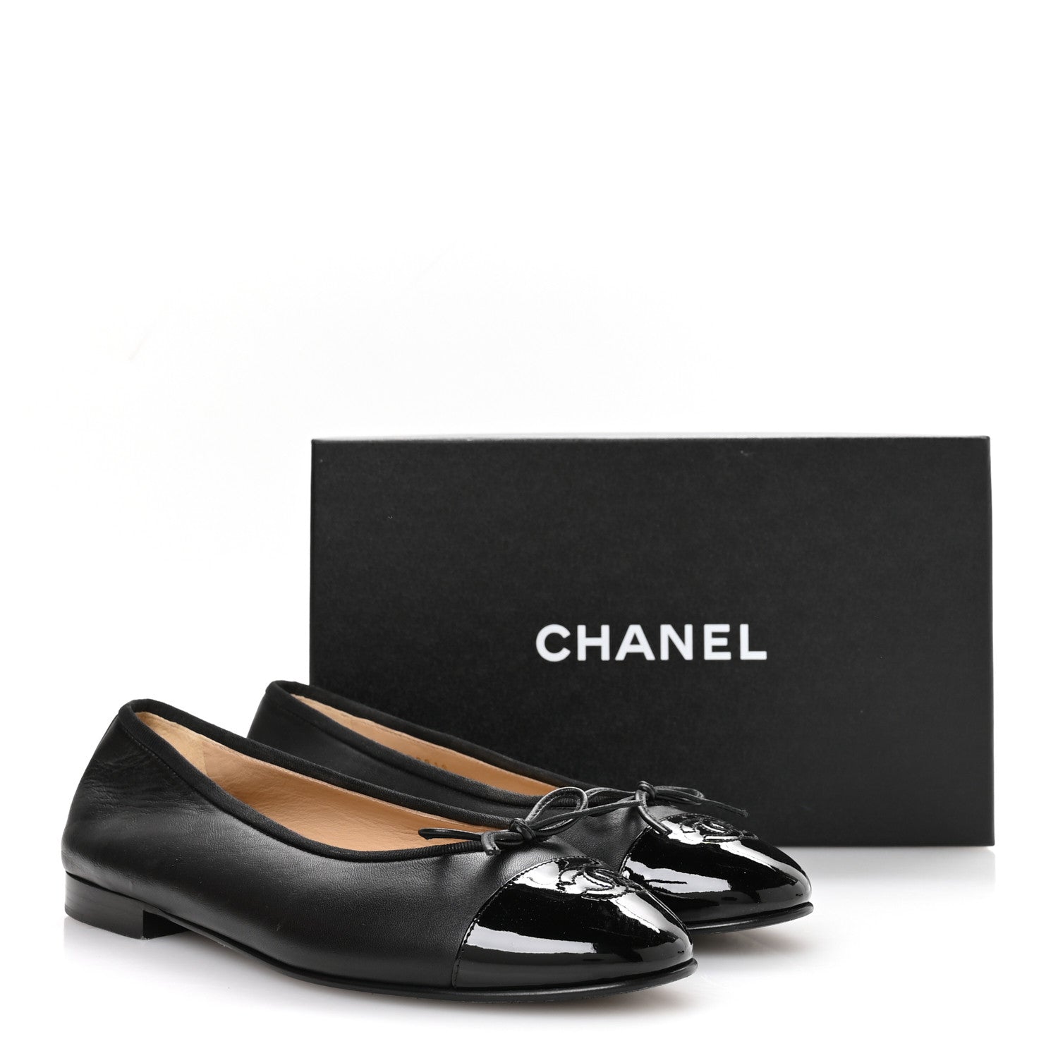 Chanel Lambskin Patent Cap Toe Ballerina Flats 39.5 Black 9 of 9