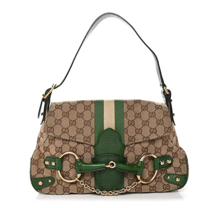 Gucci Monogram Horsebit Web Flap Bag Green 1 of 12