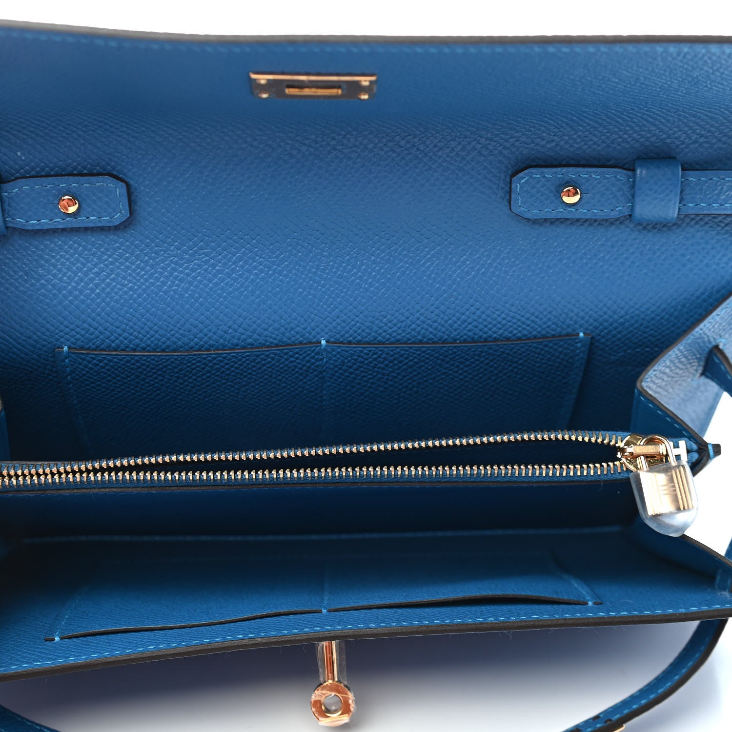 Hermes Epsom Shiny Alligator Touch Kelly Wallet To Go Mykonos Bleu Zellige 5 of 8