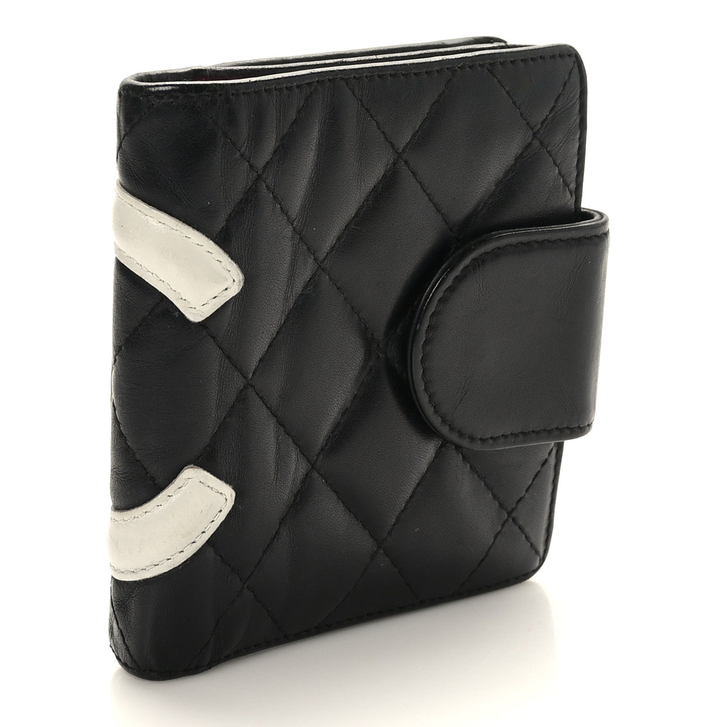 Chanel Calfskin Quilted Cambon Bi-fold Wallet Black White 3 of 8