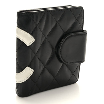Chanel Calfskin Quilted Cambon Bi-fold Wallet Black White 3 of 8