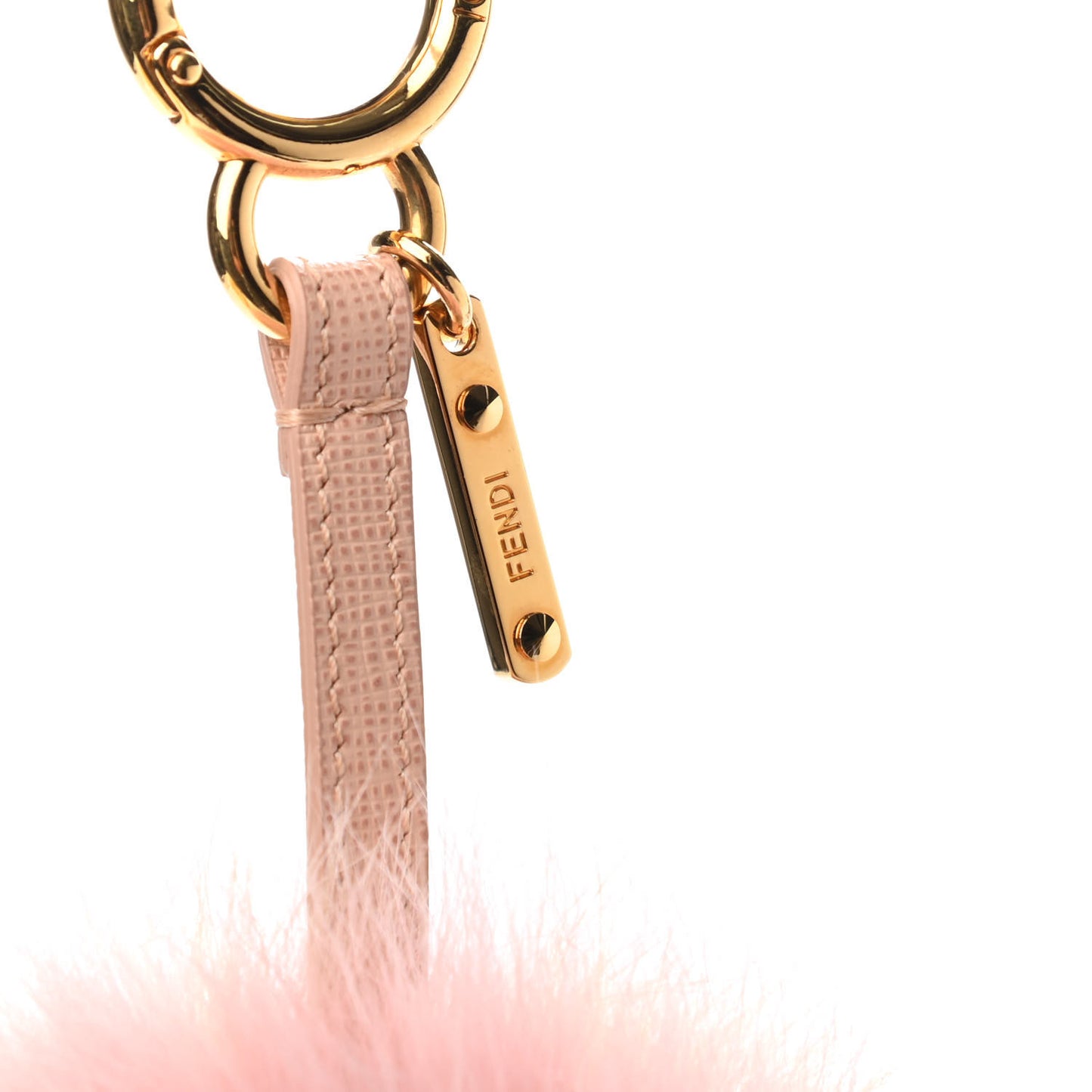 Fox Fur Vitello Elite Bi-Color Pom Pom Bag Charm Rosa Cammello Cipria
