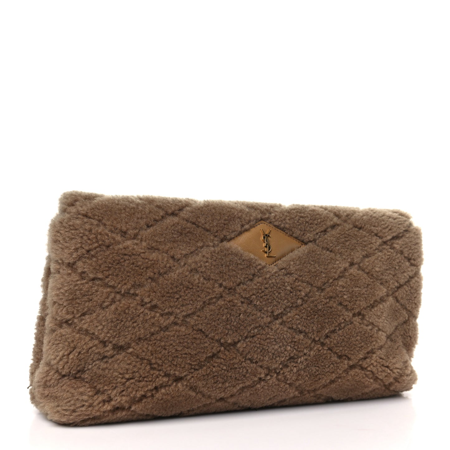 Shearling Lambskin Quilted Sade Puffer Envelope Clutch Natural Brown