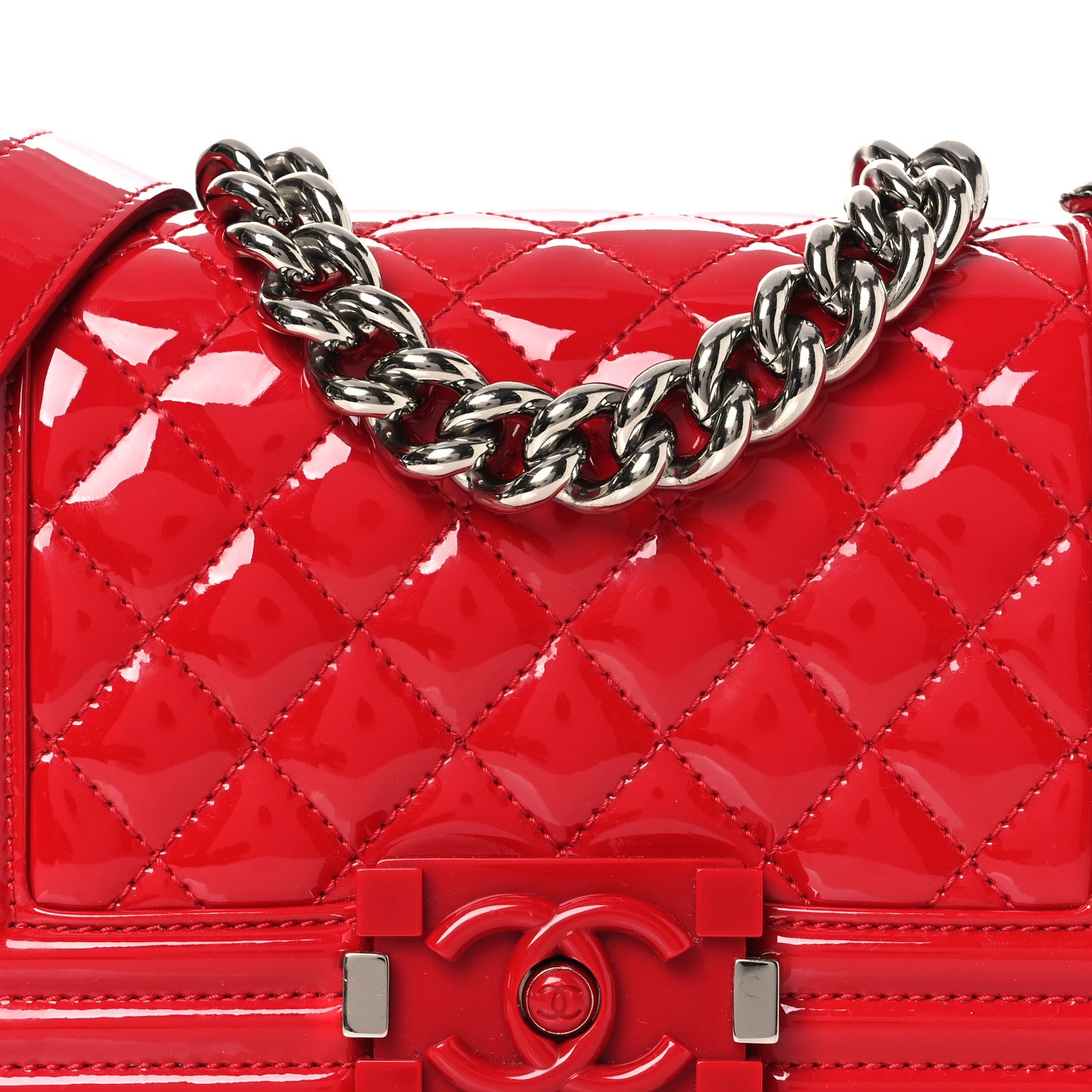 Chanel Patent Calfskin Quilted Small Plexiglass Boy Flap Red 7 of 12